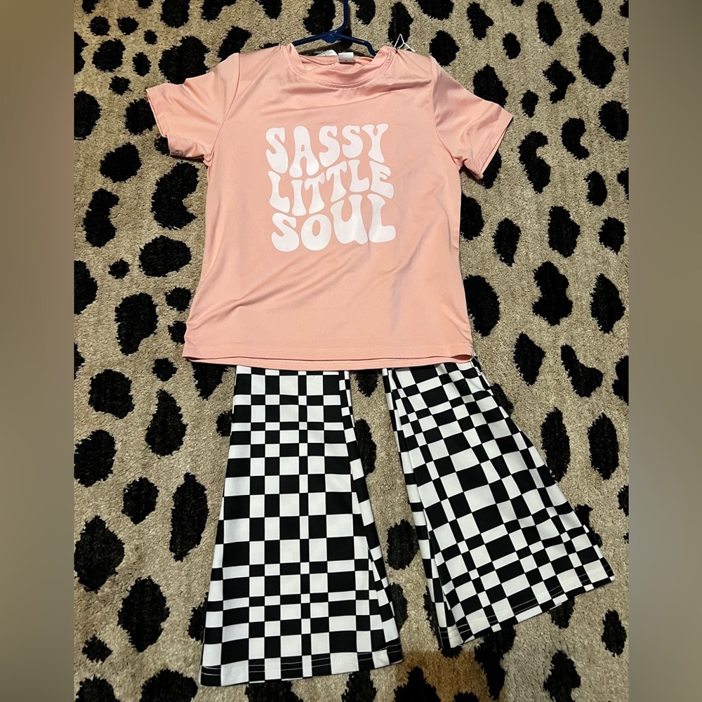 Pink Graphic Tee and Checkered Pants Set